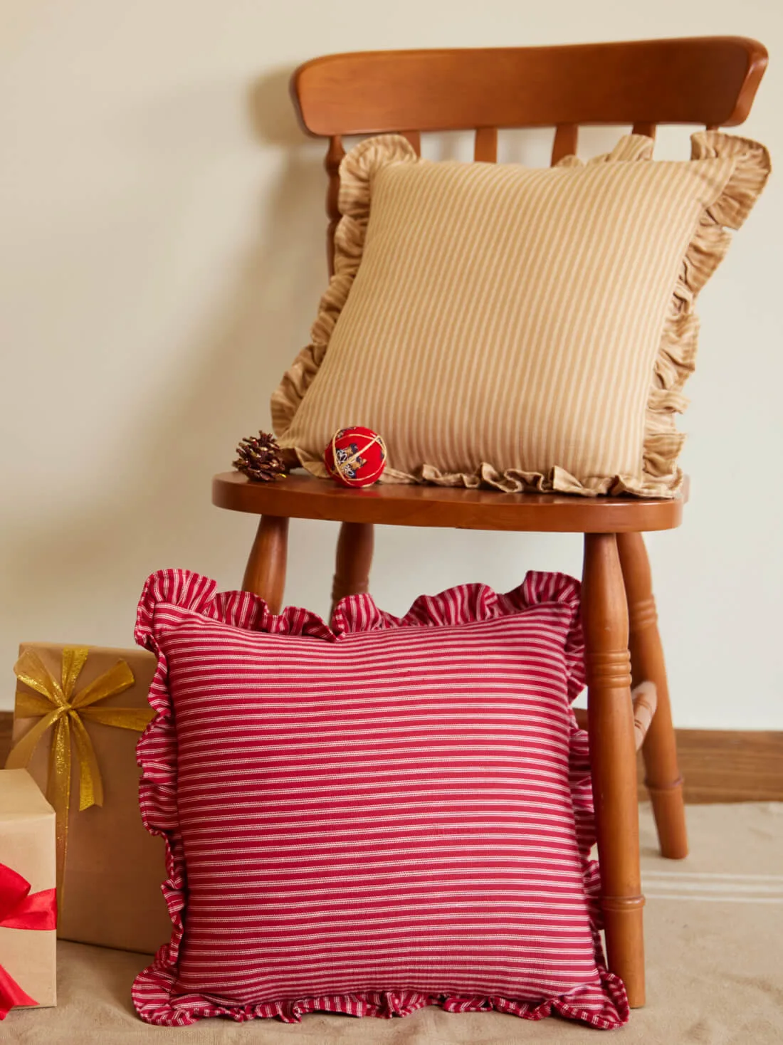 Classic Beige Pinstripe Ticking Cushion Cover - Image 2