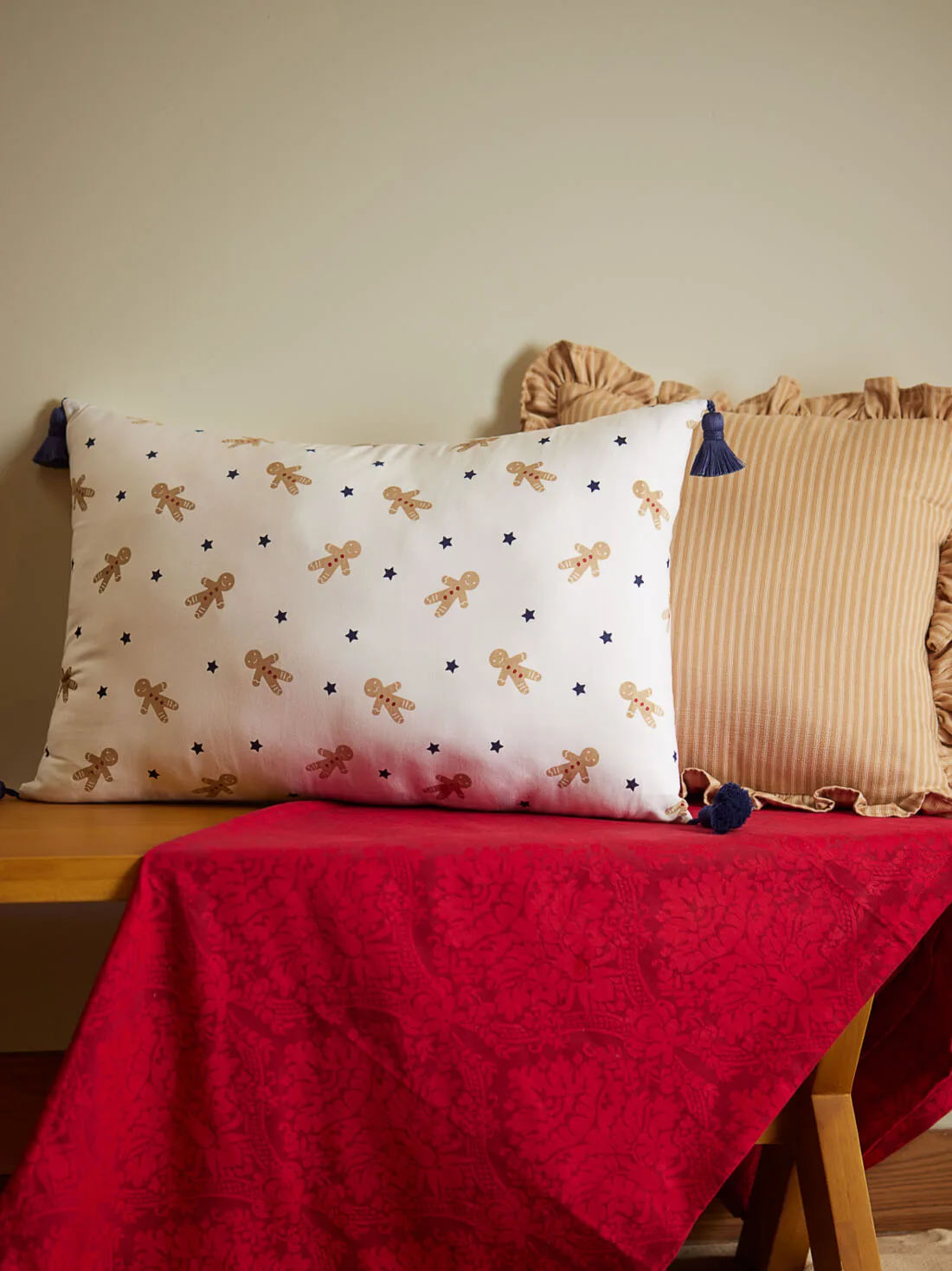 Classic Beige Pinstripe Ticking Cushion Cover - Image 3