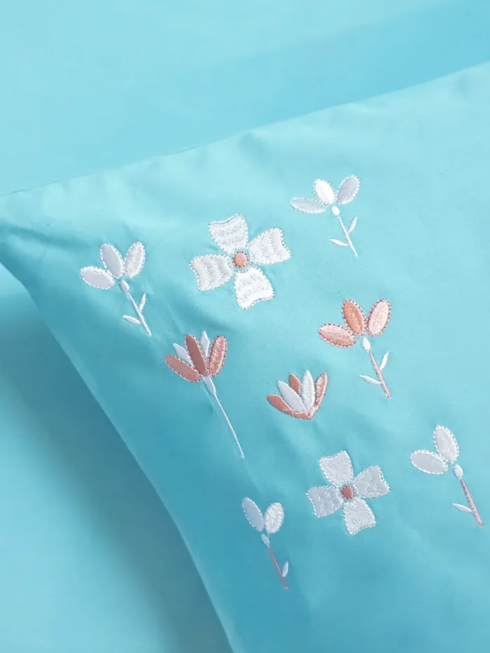 Garden Mist Blue Embroidered Bedlinen Set in 500TC - Image 3