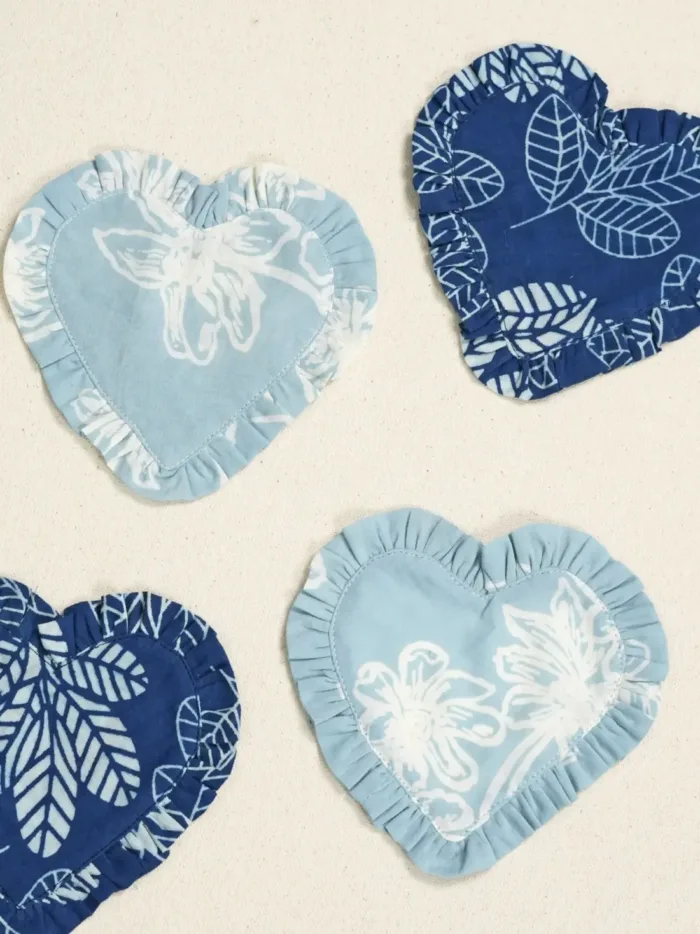 Ruffled Heart Block Printed Coasters - Set of 4