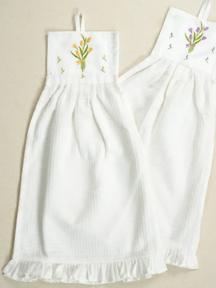 Tulip Garden Embroidered Hanging Hand Towels - Set of 2