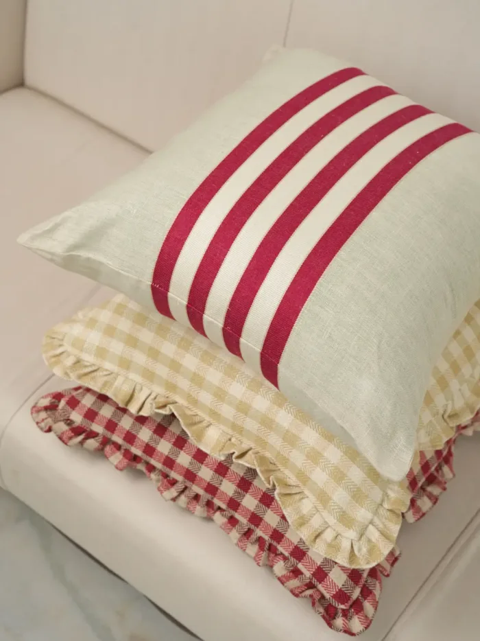 Belmont Vintage Crimson Stripe Linen Cushion Cover