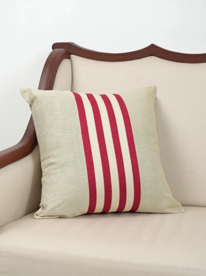 Belmont Vintage Crimson Stripe Linen Cushion Cover - Image 2