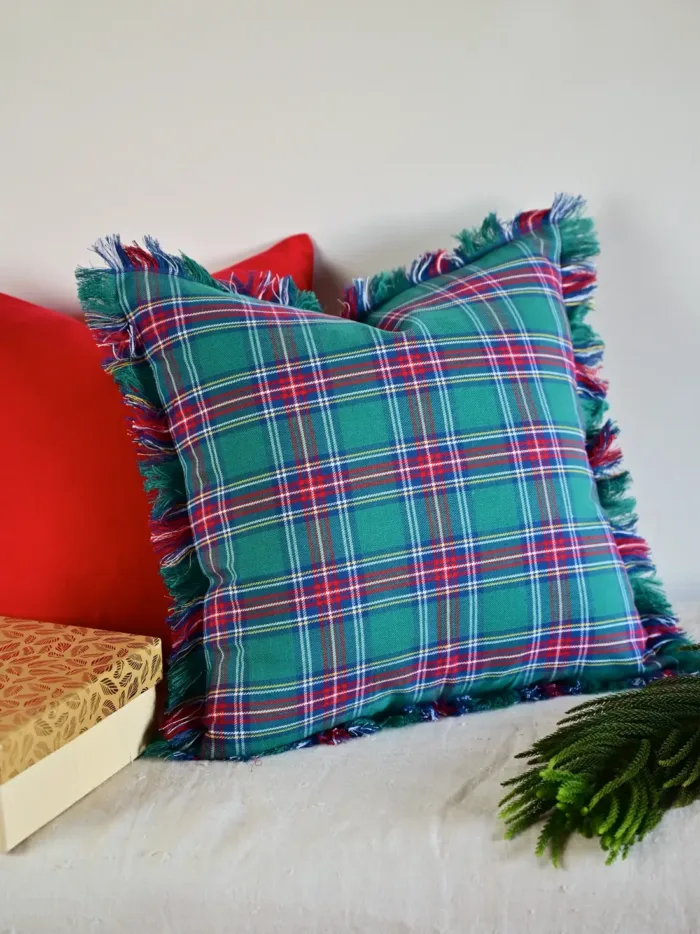 Helmsdale Green Fringe Checks Cushion Cover