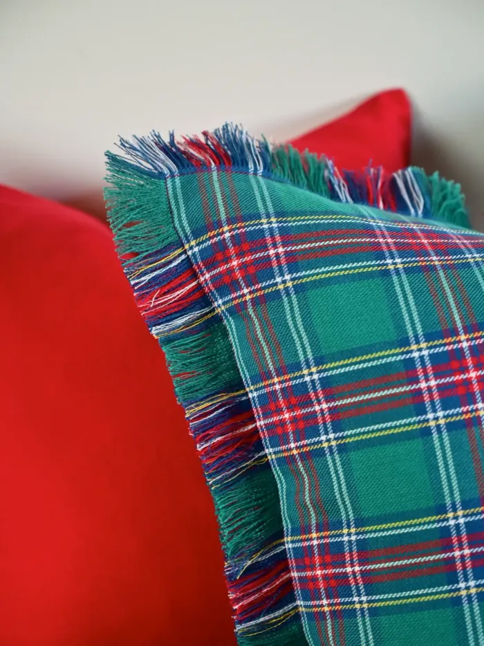 Helmsdale Green Fringe Checks Cushion Cover - Image 2