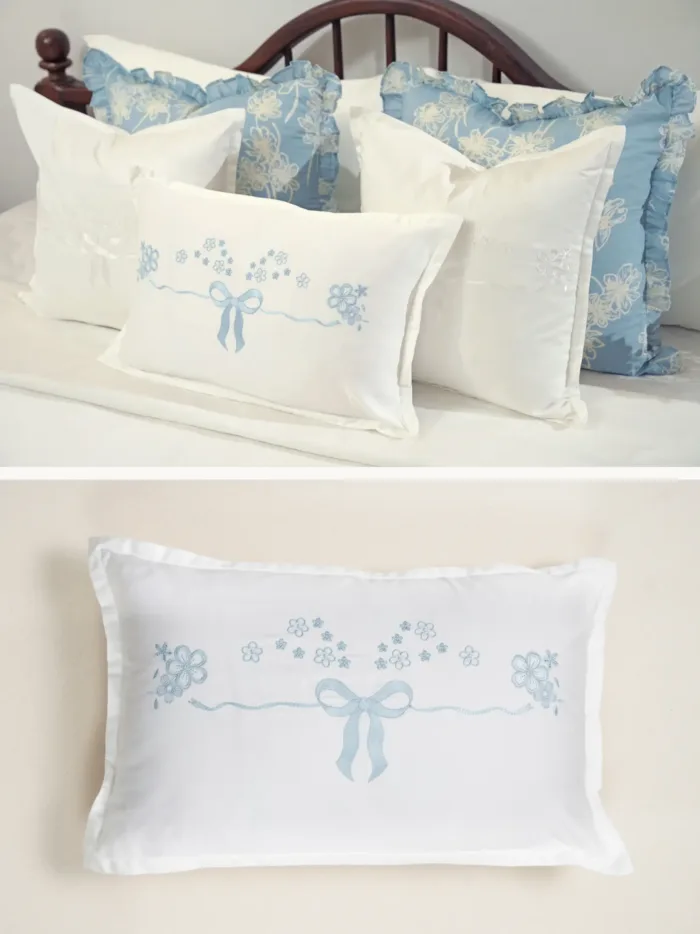 Floral Grace Blue Embroidered Cushion Cover - Image 2