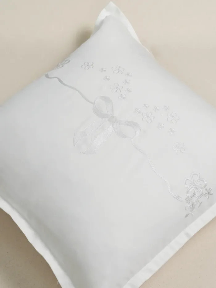 Floral Grace White Embroidered Cushion Cover