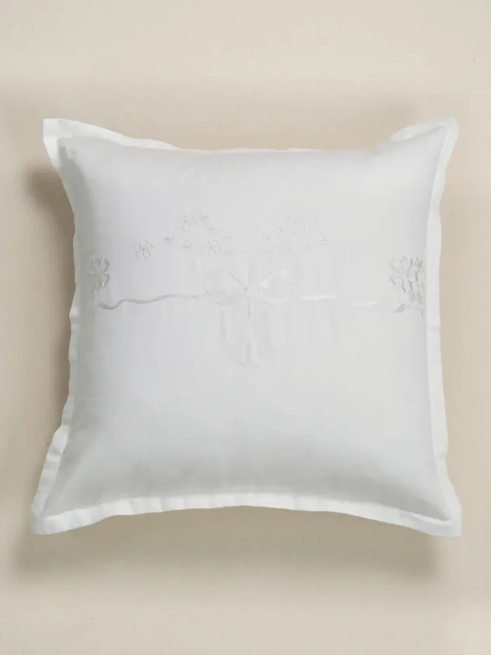 Floral Grace White Embroidered Cushion Cover - Image 2