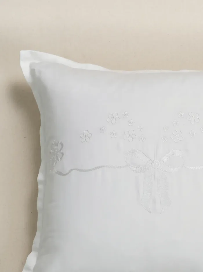 Floral Grace White Embroidered Cushion Cover - Image 3