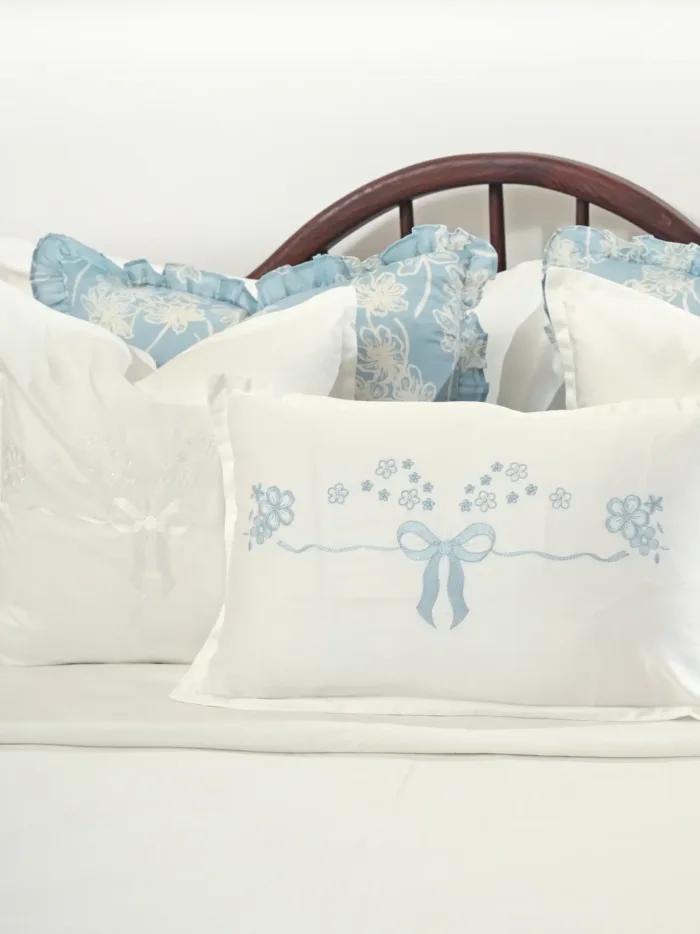 Floral Grace White Embroidered Cushion Cover - Image 4