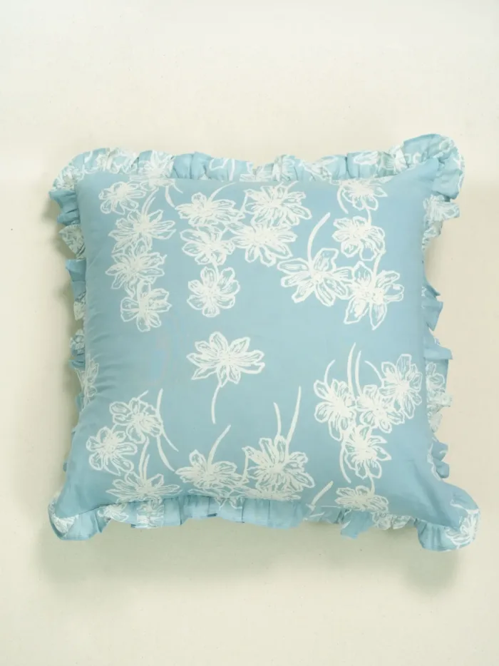 Sky Blue Petal Frills Cushion Cover