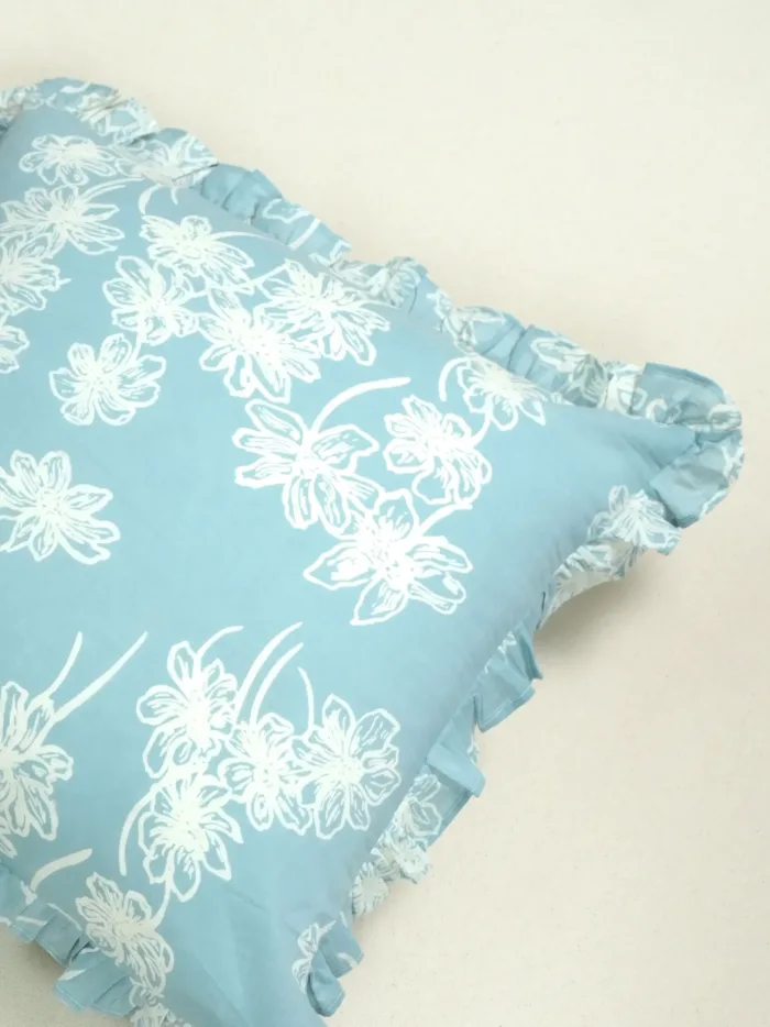 Sky Blue Petal Frills Cushion Cover - Image 2