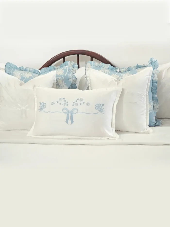 Sky Blue Petal Frills Cushion Cover - Image 3