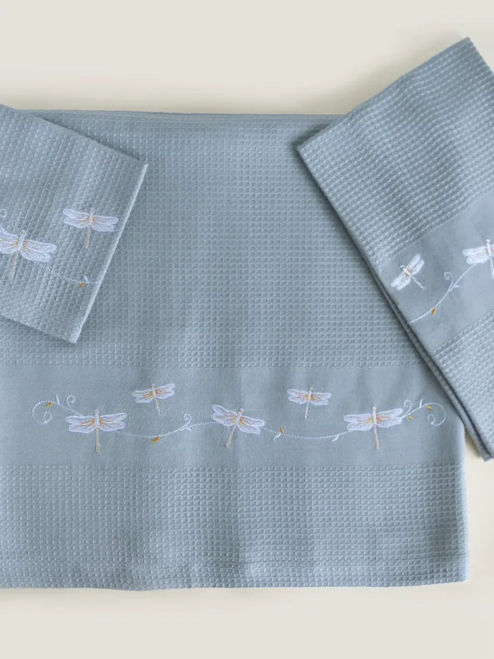 Dragonfly Silver Gray Bamboo Towels - Set of 3 - Bath, Hand and Face
