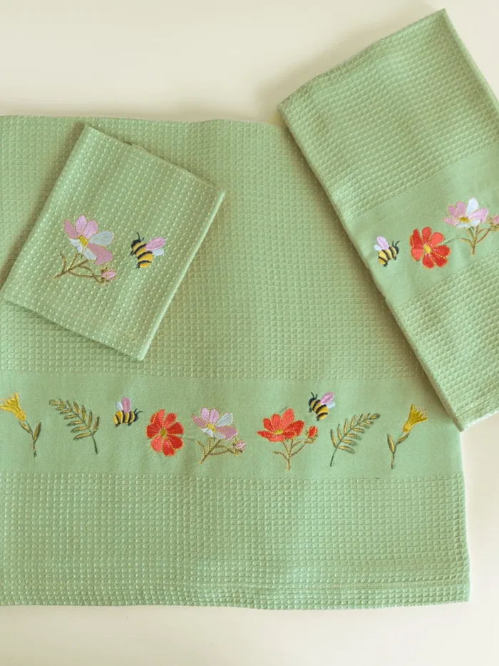 The Garden Song Olive Green Cotton Bamboo Towel Set of 3 - Bath, Hand and Face