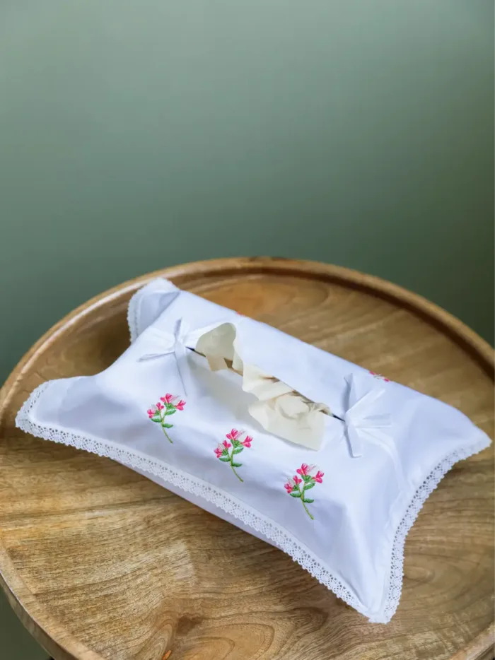 Rosé Floral Embroidered Tissue Box Cover - Image 2