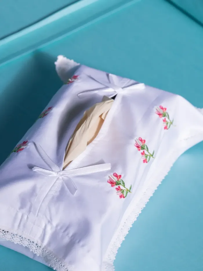 Rosé Floral Embroidered Tissue Box Cover - Image 3