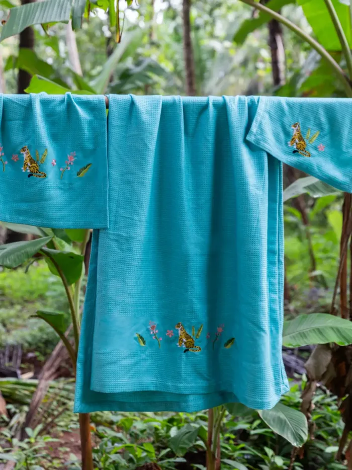 The Malabar Tiger Teal Blue Bamboo Towel Set of 3 - Bath, Hand and Face