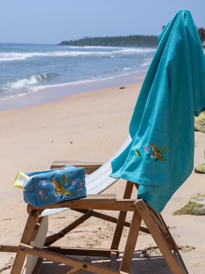 The Malabar Tiger Teal Blue Bamboo Towel Set of 3 - Bath, Hand and Face - Image 3