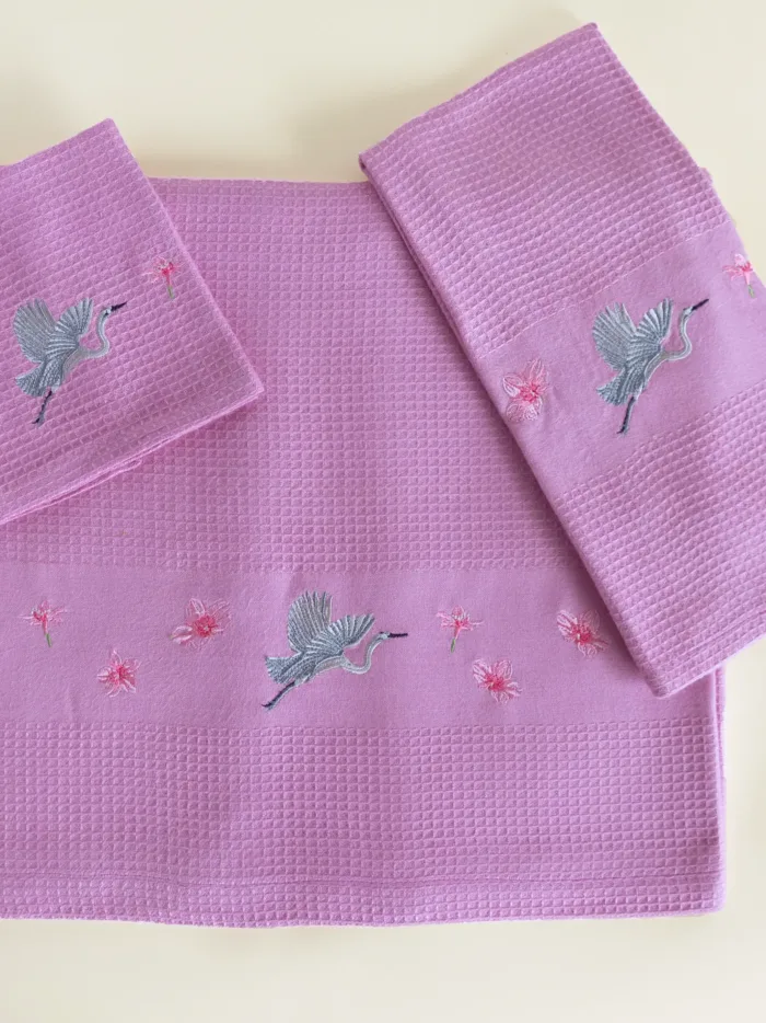 Twilight Crane Mauve Bamboo Towel Set of 3 - Bath, Hand and Face