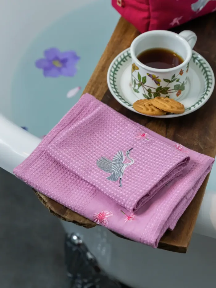 Twilight Crane Mauve Bamboo Towel Set of 3 - Bath, Hand and Face