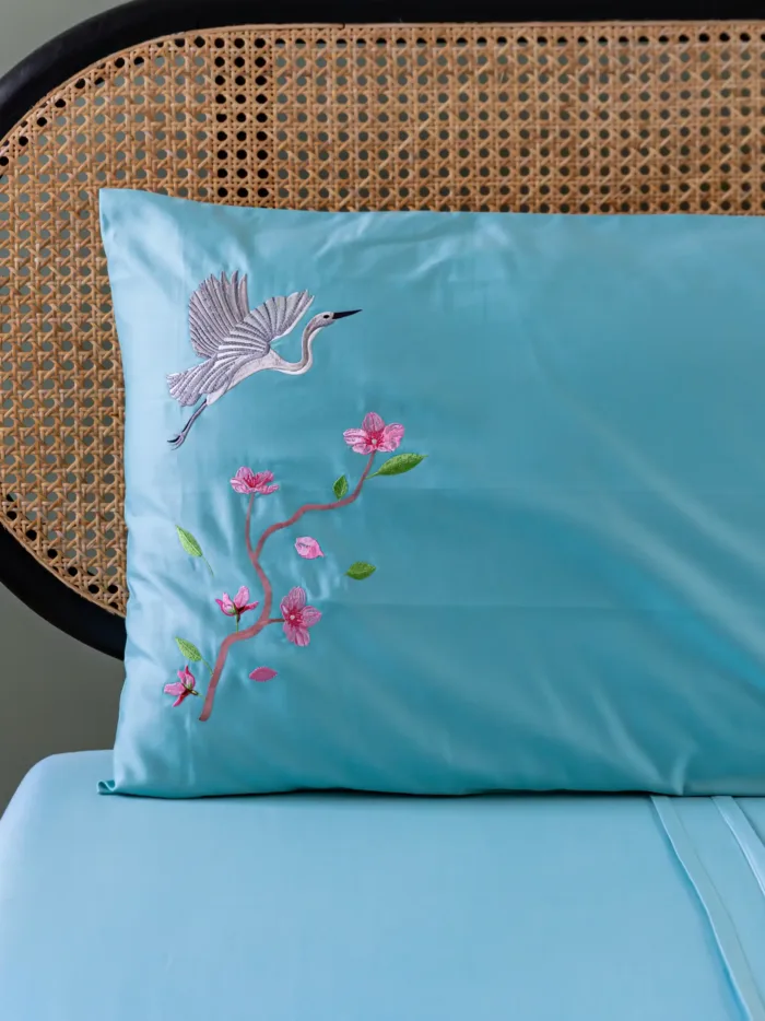 Sakura Topaz Blue Bedlinen Set in 500TC