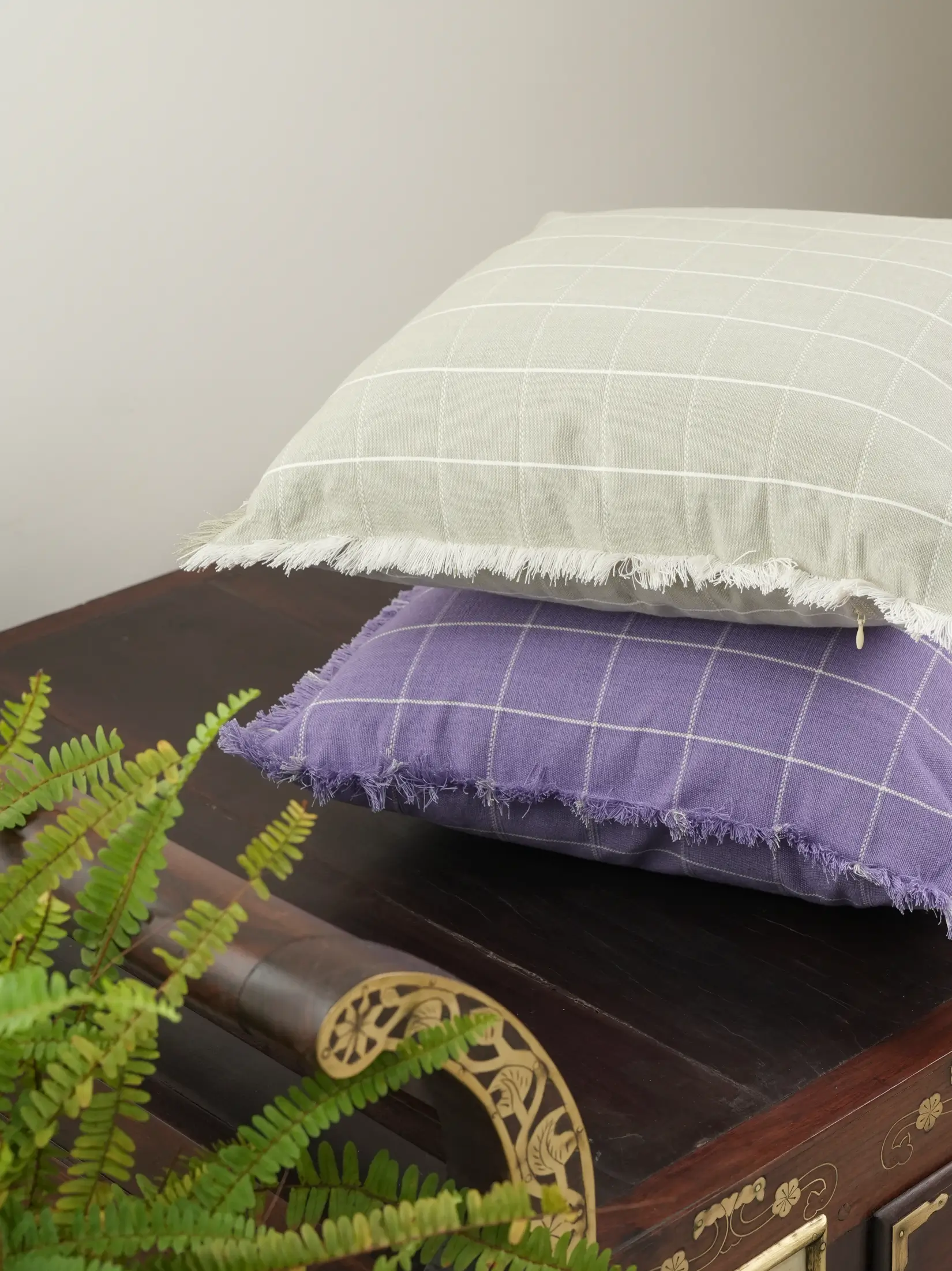 Creamy Oat Checkered Cushion Cover - Image 2