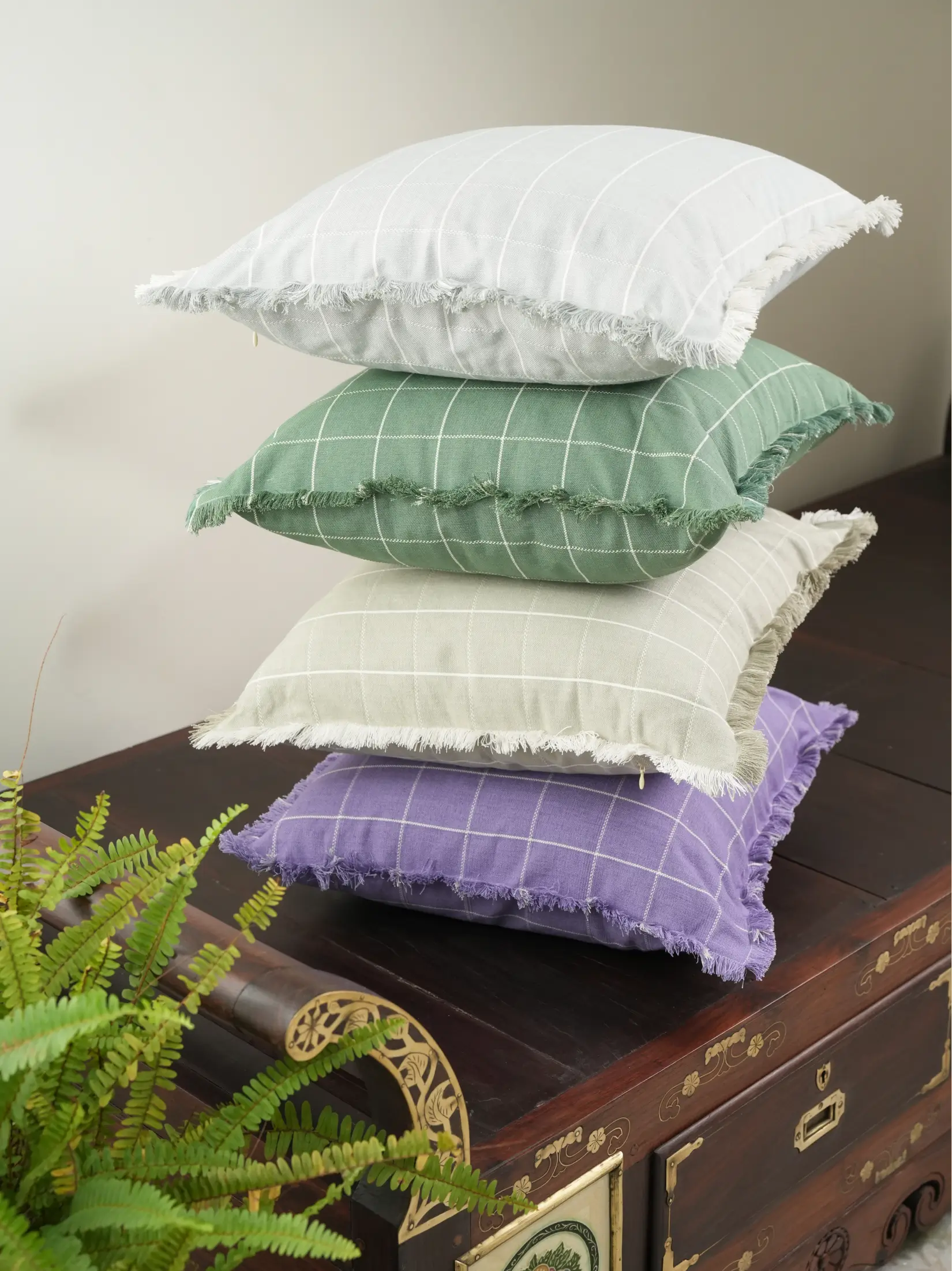 Creamy Oat Checkered Cushion Cover - Image 3