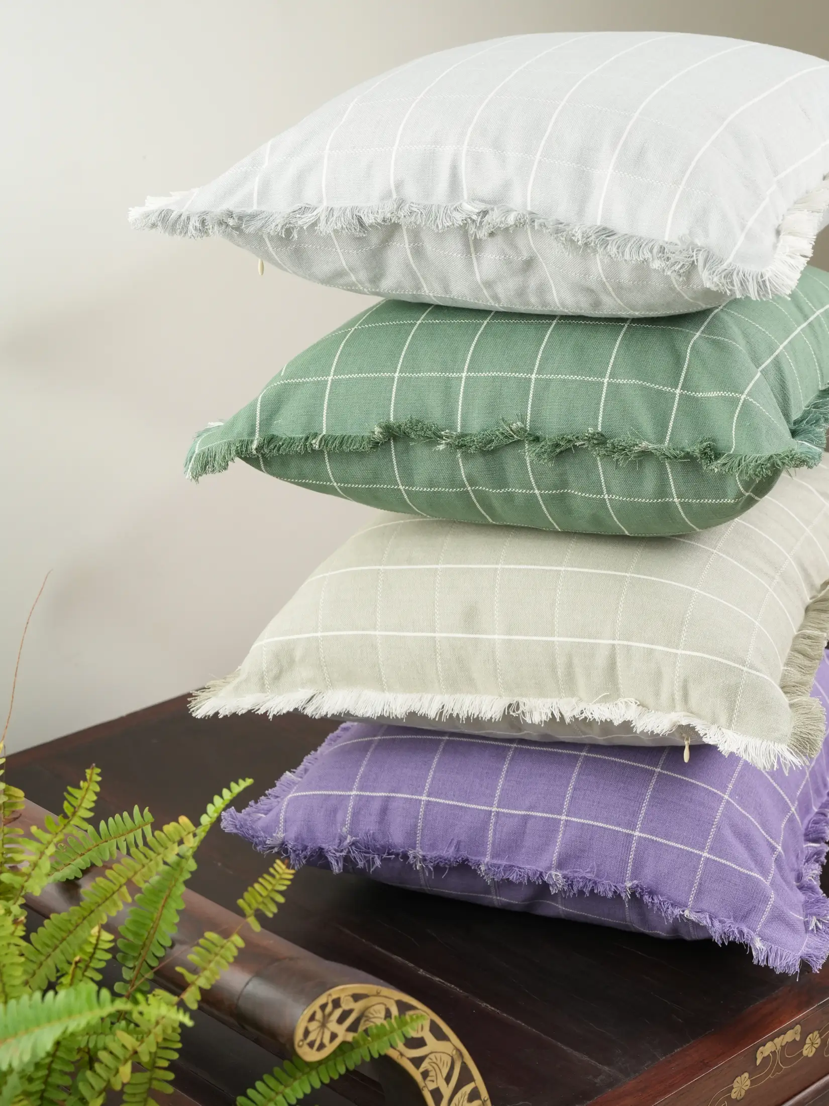 Herb Green Checkered Cushion Cover - Image 2