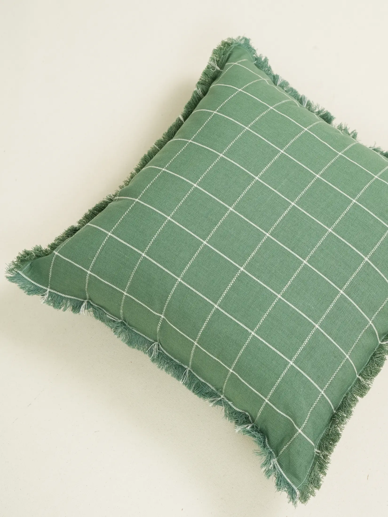 Herb Green Checkered Cushion Cover - Image 3