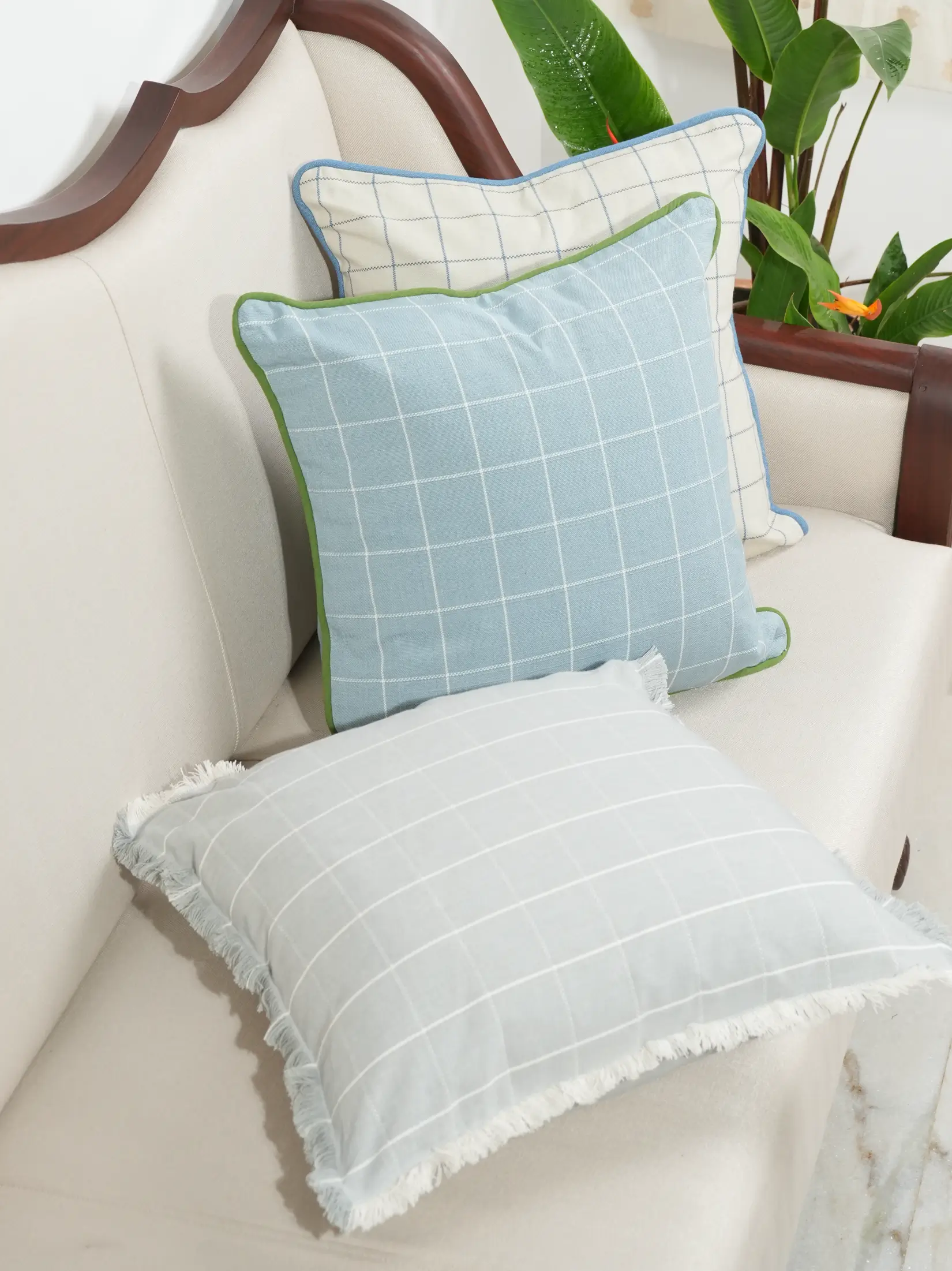 Pale Gray Checkered Cushion Cover - Image 3